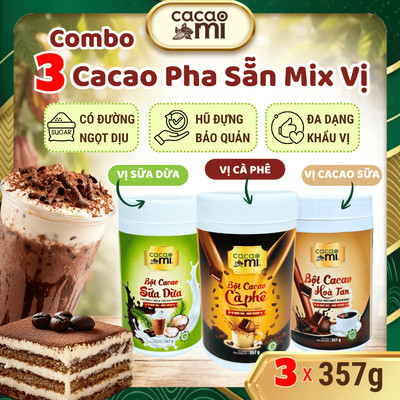 Bột cacao CacaoMi pha sẵn có đường ngọt dịu đậm ca cao nguyên chất mix vị cà phê, sữa dừa, socola