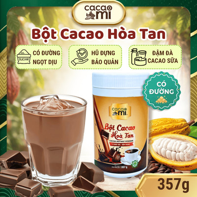 Bột cacao hoà tan pha sẵn đường vị chocolate CacaoMi thức uống sô cô la thơm đậm cacao hũ Halal 357g