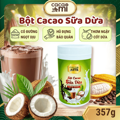 Bột ca cao sữa dừa CacaoMi thức uống sô cô la pha trà sữa socola milo dầm cacao thơm ngon hũ 357g