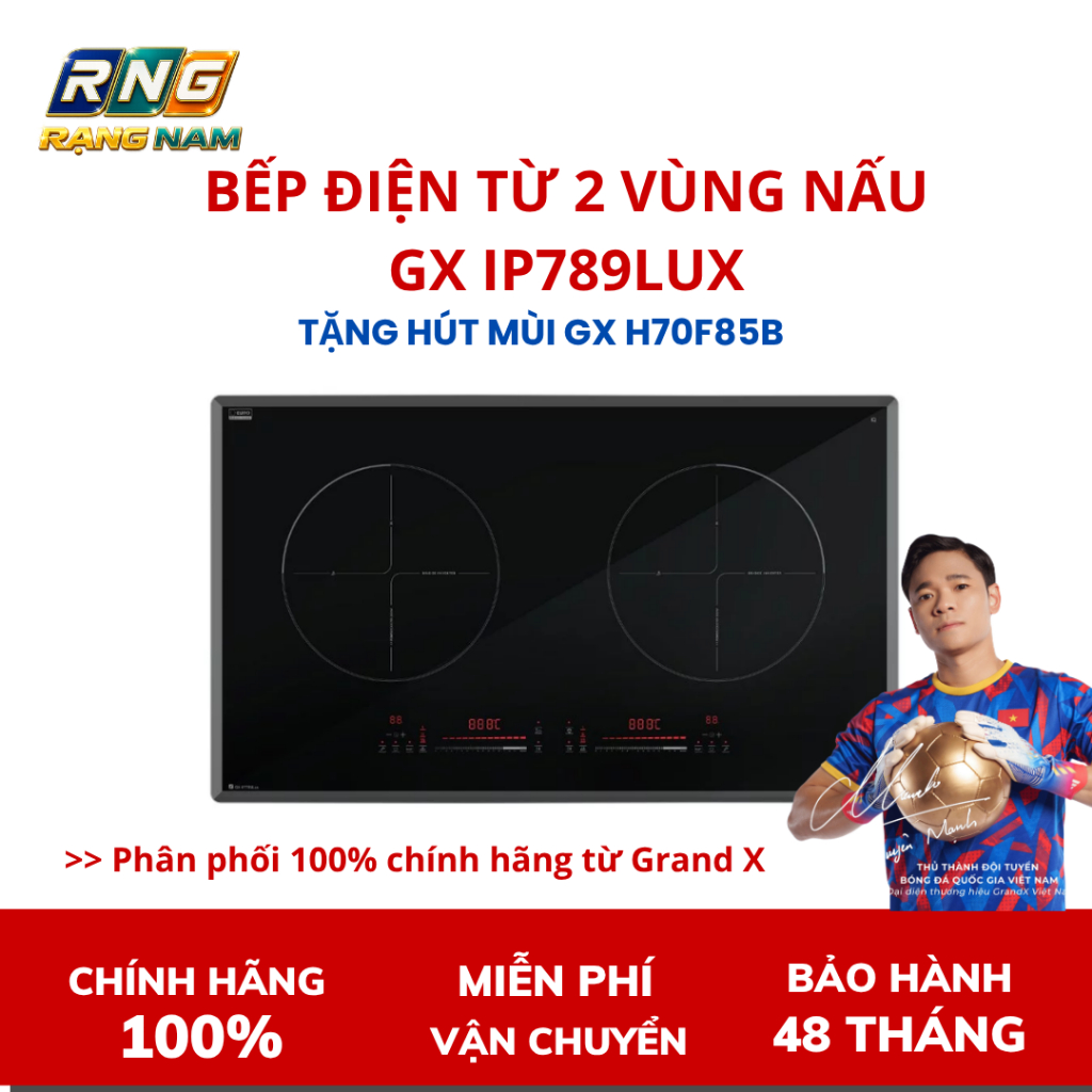 [TẶNG HÚT MÙI GX H70F85B] Bếp Từ 2 Vùng Nấu GrandX IP789LUX, EURO Platinum, Tiết Kiệm 30% Điện Năng