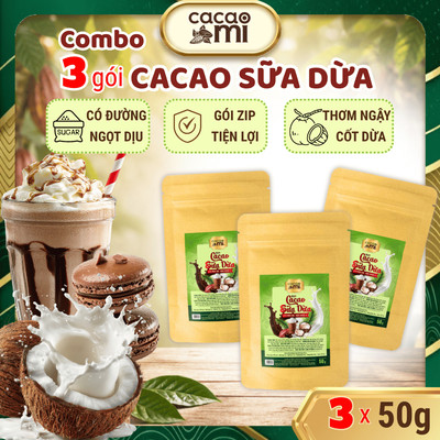 Combo 3 gói bột cacao sữa dừa CACAOMI thức uống sô cô la đậm đà ca cao nguyên chất thơm ngon 25g/50g/357g