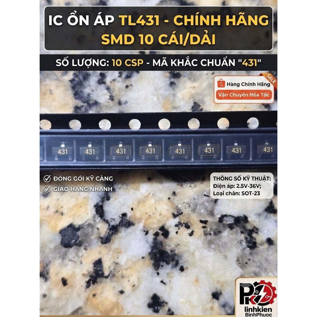 ​[COMBO 10] IC Ổn Áp TL431 SMD SOT-23 Mã 431 - Hàng Chính Hãng