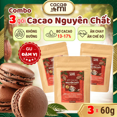 Combo 3 Bột Cacao Nguyên Chất Không Đường Đậm Vị CacaoMi Premium Pha Chế Làm Bánh 20g/60g/250g/500g