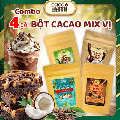 Set 4 gói dùng thử thức uống socola mix vị cafe, sữa dừa, chocolate, nguyên chất thơm ngon CACAOMI
