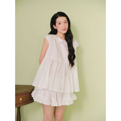Áo babydoll OLV trắng cổ sen xếp tầng Ivory Gauze Peter Pan Sleeveless Top phù hợp đi làm đi chơi