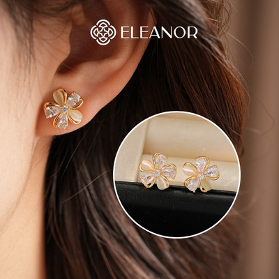 Bông tai nữ chuôi bạc 925 Eleanor Accessories hình hoa đính đá phụ kiện trang sức khuyên tai 12143