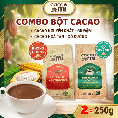 Combo CacaoMi Cacao Nguyên Chất Đậm Vị Premium và Cacao Hoà Tan pha sẵn sữa làm bánh socola gói 250g