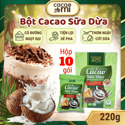 Bột cacao sữa dừa CacaoMi pha trà sữa socola đậm đà ca cao thơm ngon vị dừa Bến Tre gói tiện dụng