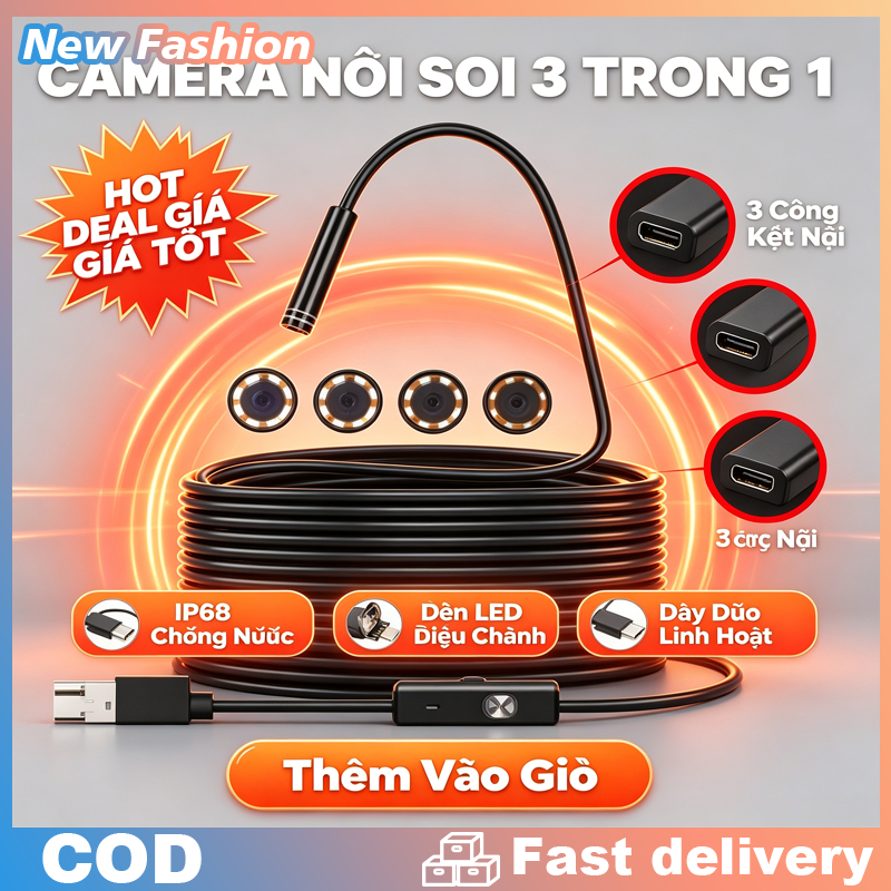 Camera Nội Soi Điện Thoại 3 Trong 1 (Type-C / Micro / USB) Chống Nước IP67/IP68 HD - Soi Đường Ống, 