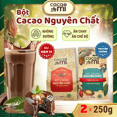 Bột Cacao Nguyên Chất CacaoMi Không Đường - Combo trải nghiệm Gu Đậm & Truyền Thống Pha Chế Làm Bánh