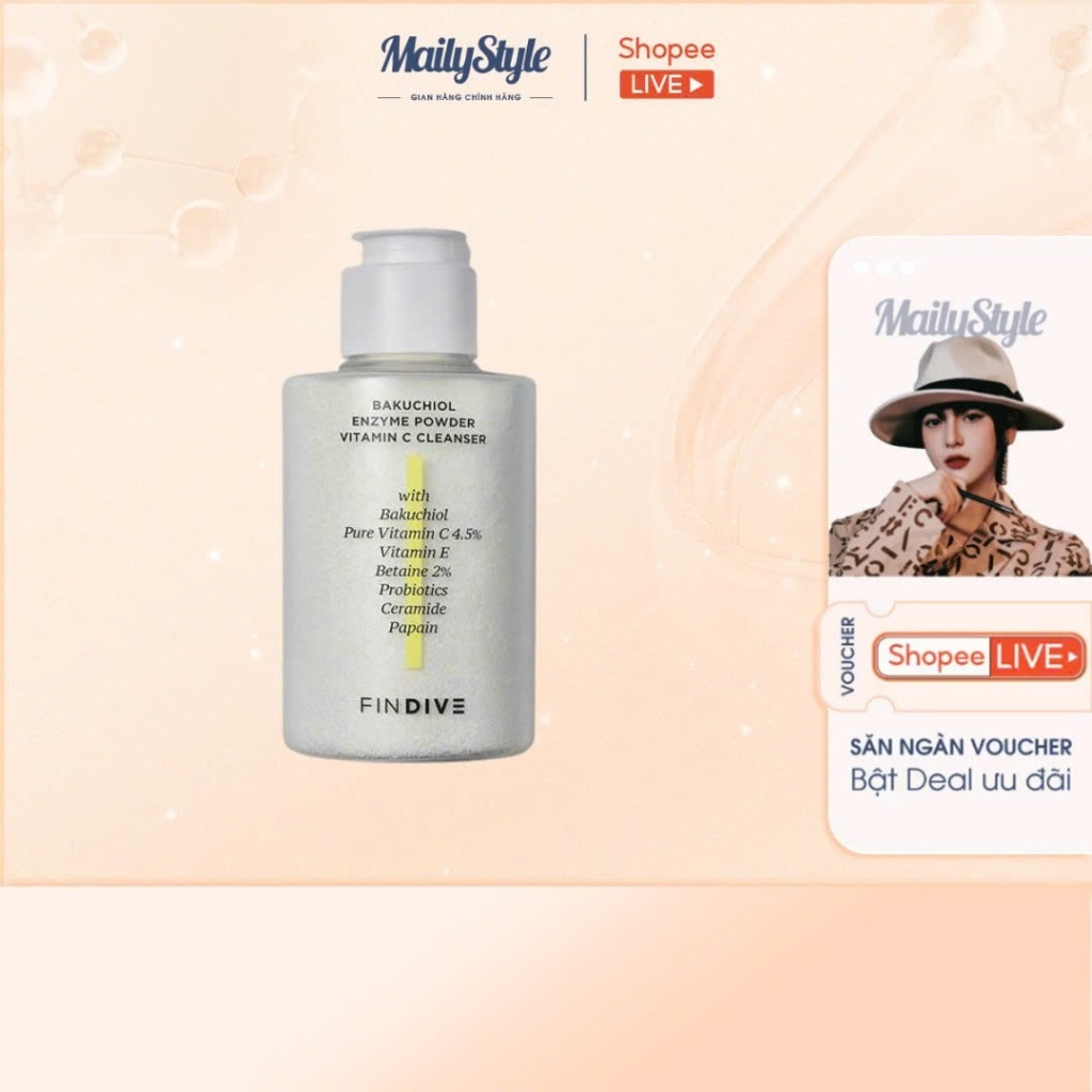 E303_Combo (02 Chai) A07 Bột enzyme rửa mặt FINDIVE Bakuchiol Enzyme Powder Vitamin C Cleanser + (01