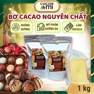 Bơ ca cao 100% nguyên chất từ hạt cacao dùng làm sô cô la chuẩn xuất khẩu cocoa butter CacaoMi 1kg