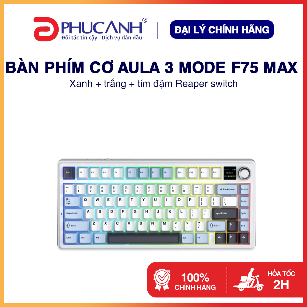Bàn phím cơ Aula 3 MODE F75 MAX Xanh + trắng + tím đậm - Hàng Chính Hãng, BH 24 tháng