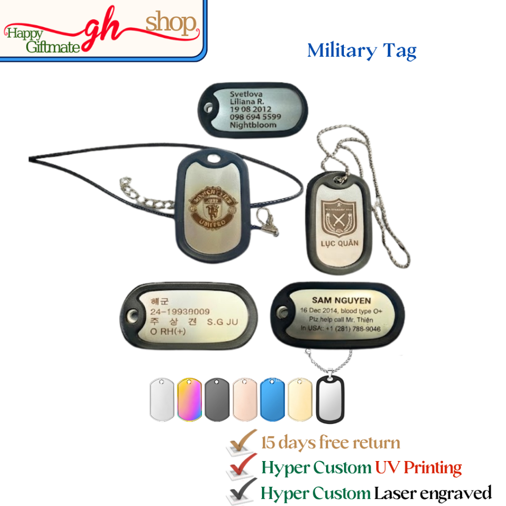 Dogtag Military Khắc Theo Yêu Cầu, Dogtag Vòng Cổ Khắc Laser GH Shop, Móc Khóa, Thẻ Bài Quân Nhân Kh