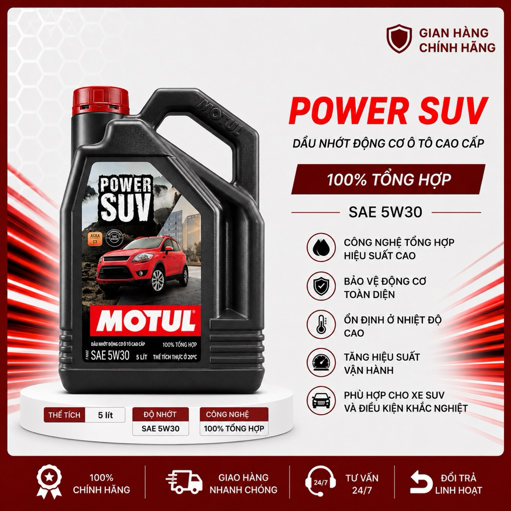 DẦU NHỚT CAO CẤP 100% TỔNG HỢP MOTUL POWER SUV 5W30 DÀNH CHO ĐỘNG CƠ XĂNG & DIESEL DUNG TÍCH 5L