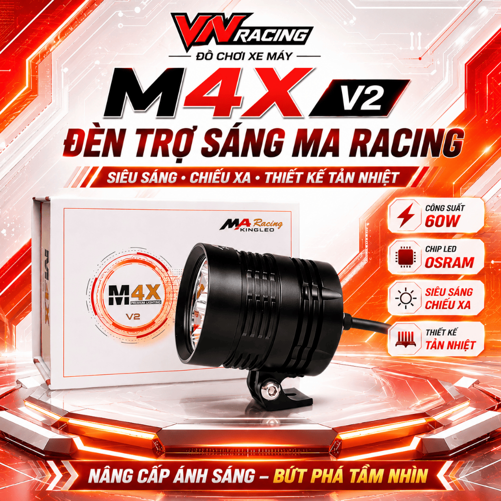 Đèn Trợ Sáng M4X V2 60W LED Osram Siêu Sáng Chống Nước IP67 Chính Hãng MA Racing BH 12 Tháng