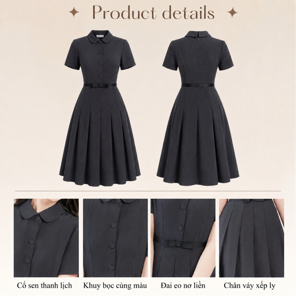 [DEAL 7-8/8] TIINSTORE Váy đầm thiết kế nữ cổ sen đính khuy sang chảnh kèm đai eo nơ thời trang công sở VHN1047 | BigBuy360 - bigbuy360.vn