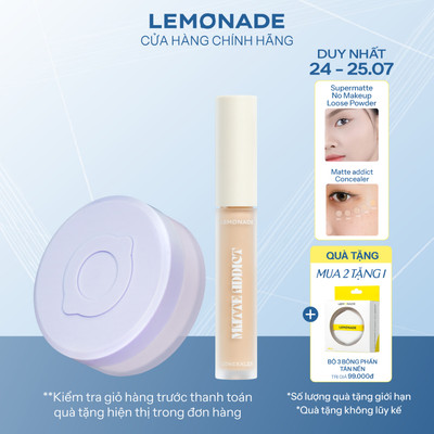 Combo Lemonade Phấn Phủ Supermatte NoMakeup Loose Powder 9g và Kem che khuyết điểm Matte Addict Concealer 3g