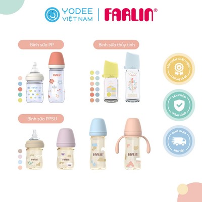 Farlin Bình sữa cổ rộng dễ vệ sinh, núm ti silicone mềm cho bé