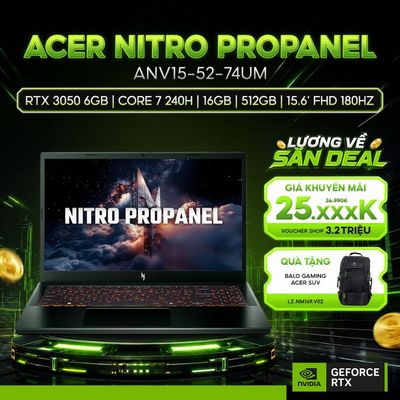 Laptop Gaming Acer Nitro V ProPanel ANV15-52-74UM GeForce RTX™ 3050 6GB / Core 7 240H / 16GB/ 512GB