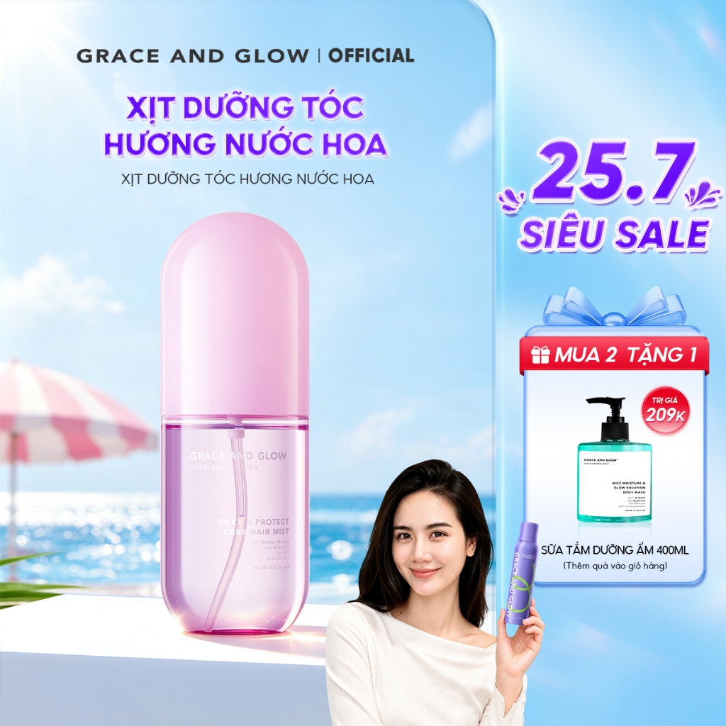 Xịt dưỡng tóc Grace and Glow Black Opium không cồn Hair Mist Spray with Golden Marula + Olive Oil 10