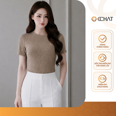 Áo Thun Nữ 𝐂𝐂𝐇𝐀𝐓 Dáng Ôm Đính Đá Bling Basic Charm Trang Trí Chất Liệu Mềm Mại 16TNC9067OT