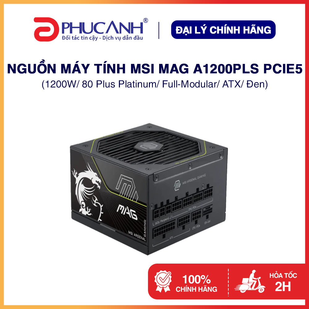 Nguồn máy tính MSI MAG A1200PLS PCIE5 1200W, 80 Plus Platinum - Hàng Chính Hãng, BH 120 tháng