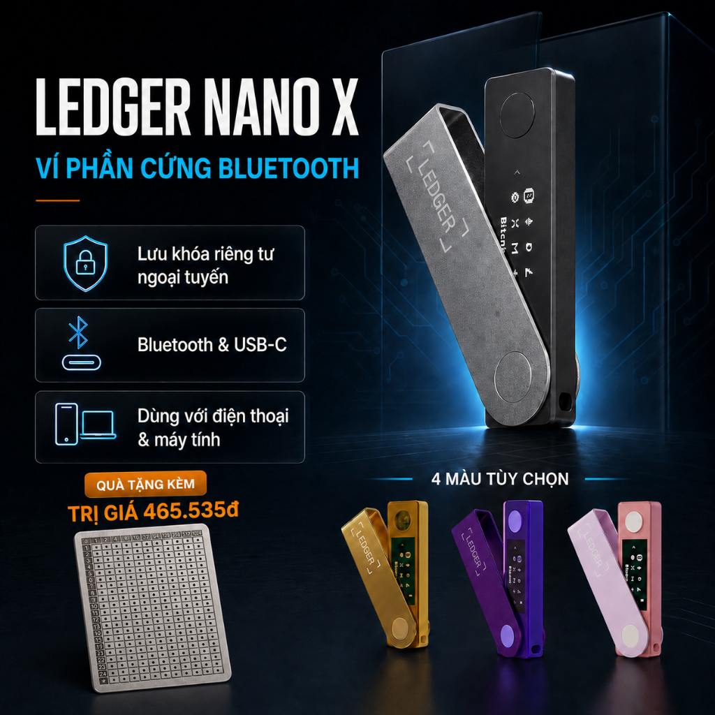 Ledger Nano X Hardware Wallet | Đại Lý Ủy Quyền Ledger | Hàng Có Sẵn Việt Nam | Bluetooth USB-C