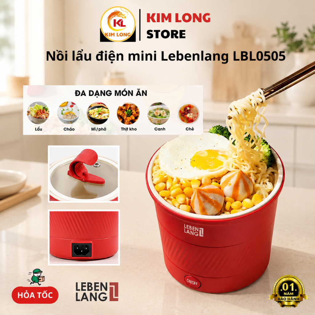 Nồi lẩu điện mini Lebenlang LBL0505 - Nồi nấu mỳ tiện lợi, thiết kế nhỏ gọn, phù hợp cho sinh viên v