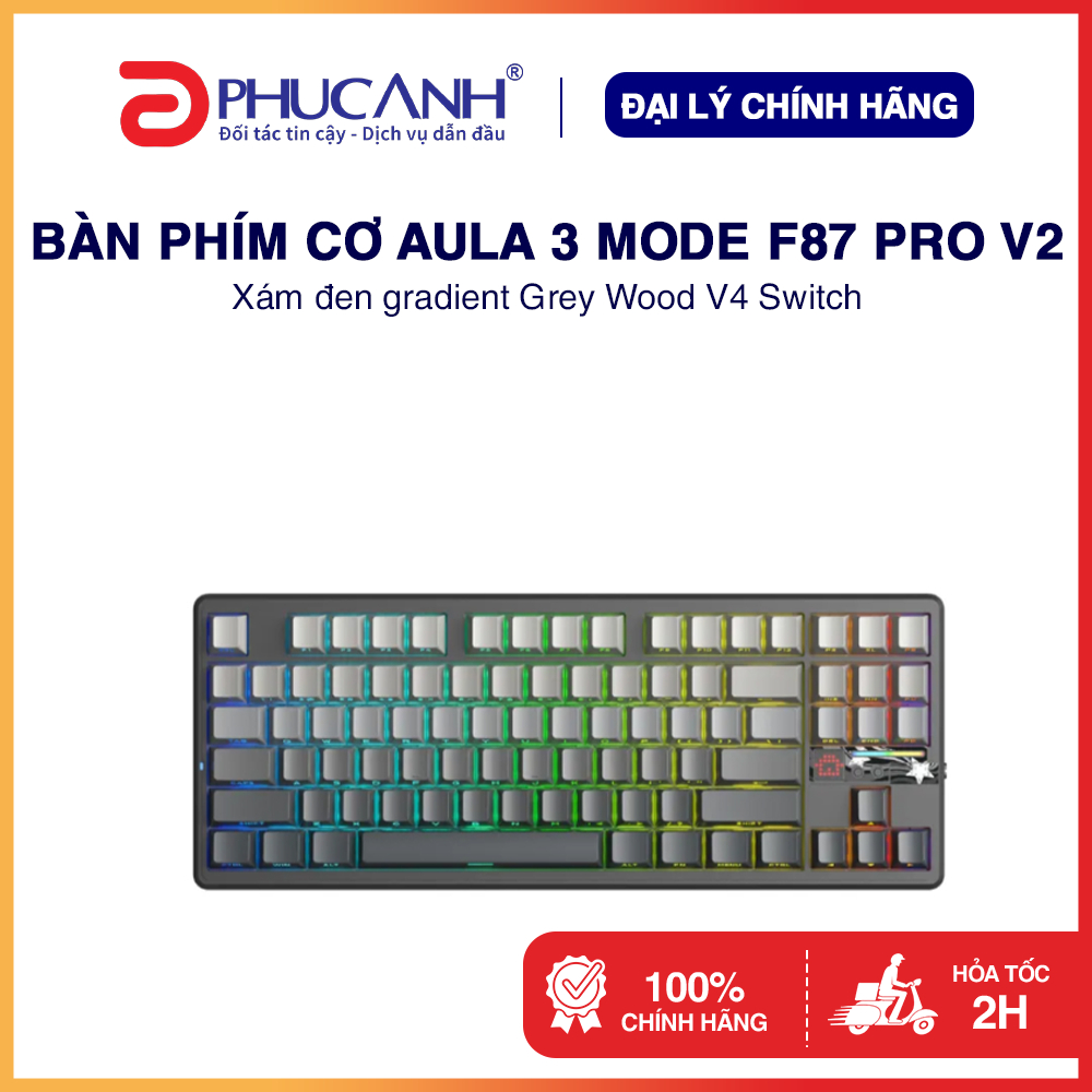 Bàn phím cơ Aula 3 MODE F87 Pro V2 Xám đen - Hàng Chính Hãng, BH 24 tháng