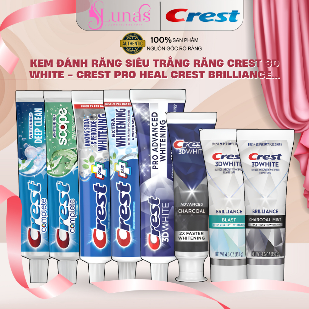 Kem Đánh Răng Siêu Trắng Răng Crest 3D White - Crest Pro Heal - Crest Cavity - Crest Brilliance... C