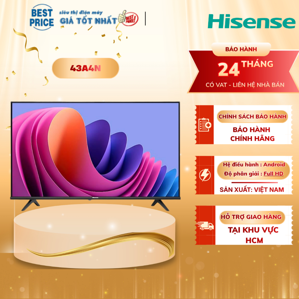 Android Tivi Hisense 43 inch Full HD 43A4N [2024] - Điều Khiển Giọng Nói, Viền Mỏng, sx Thái Lan