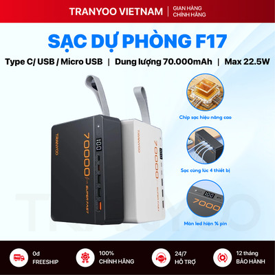 Sạc Dự Phòng TRANYOO T-F17 70000mAh Sạc Dự Phòng Công Suất Lớn, 5 Cổng 4 Thiết Bị Sạc Cùng Lúc
