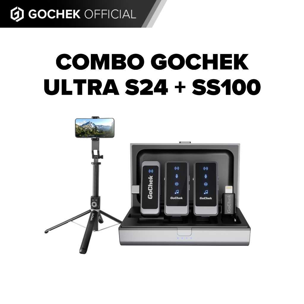 Combo Mic thu âm GoChek Ultra S24 và Gậy Tripod chụp ảnh GoChek SS100 livestream, quay video, thu âm