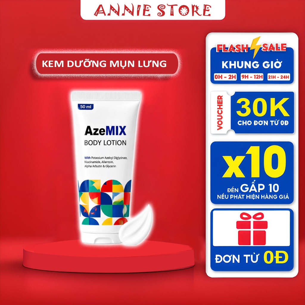 Kem Chấm Giảm Mụn Lưng Mụn Ngực Azemix Body Lotion 50ml Làm Thoáng Da Giảm Viêm Lỗ Chân Lông