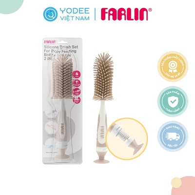 Farlin Bộ cọ rửa bình và núm ti chất liệu silicone mềm mại, làm sạch hiệu quả