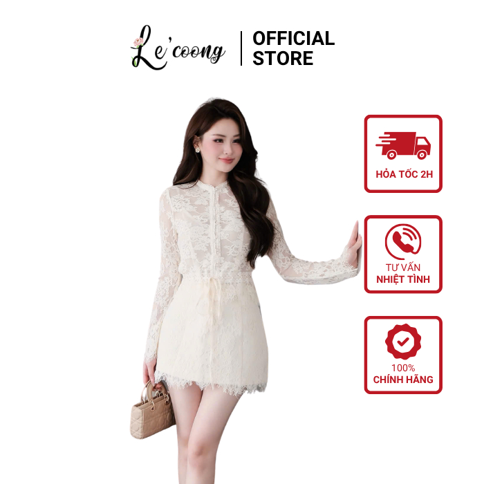 Set Váy Tiểu Thư  Nhún Eo LECOONG B268 Váy Đẹp Viền Ren Sang Chảnh