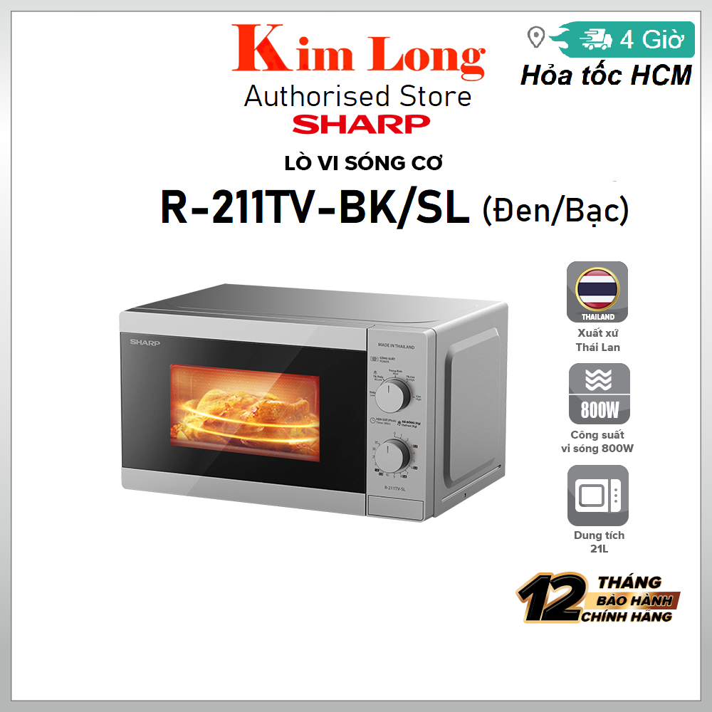 Lò vi sóng Cơ Sharp R-211TV-SL / R-211TV-SL BK 21L Công Suất 800W, 5 Mức Công Suất - Bảo Hành 12 thá