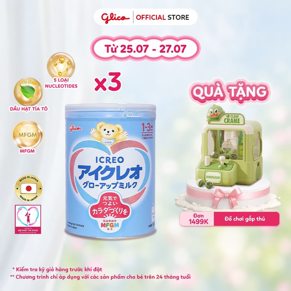 [ICREO SỐ 1] Combo 3 Lon Sữa Bột Cho Bé Glico ICREO Grow-Up Nhật Bản - Lon 820G