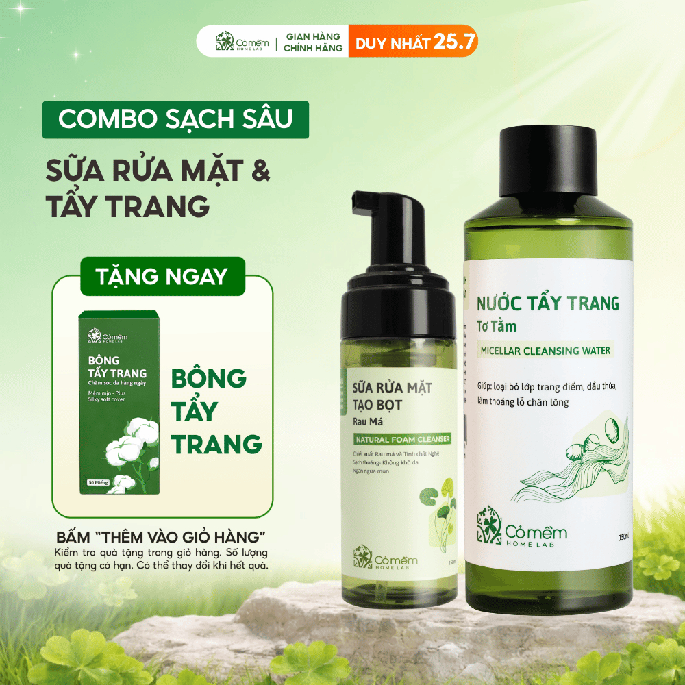 Bộ Chăm Sóc Da 2 Bước Nước Tẩy Trang Và Bọt Rửa Mặt Mọi Loại Da Cỏ Mềm 300gr