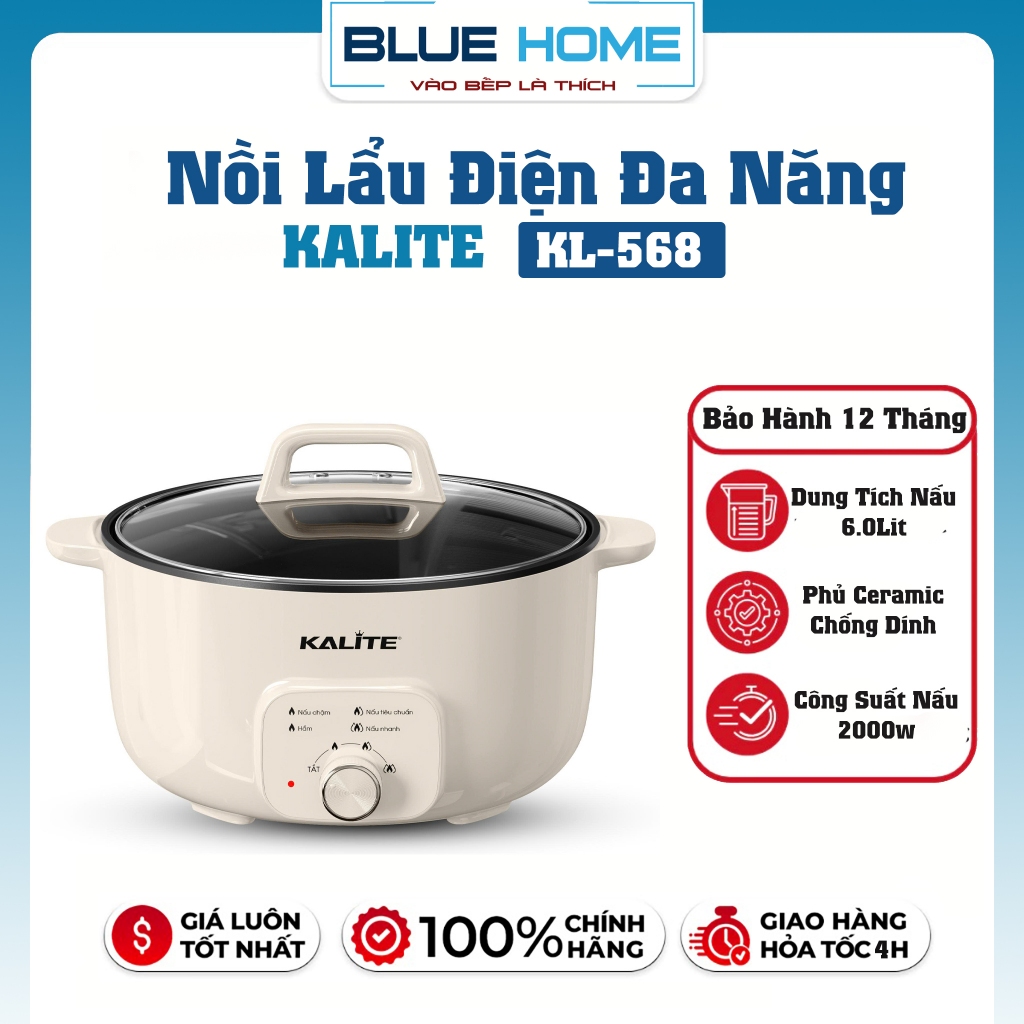 Nồi Lẩu Đa Năng KALITE KL568 Elegant, Công Suất 2000W - Dung Tích 6L - Điều Khiển 3 Mức Nhiệt Linh H