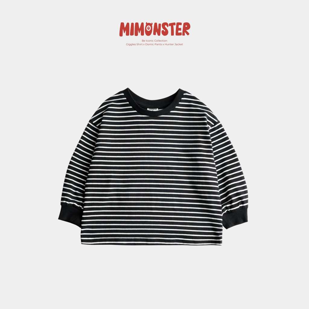 [MIMONSTER] Áo thun dài tay Giggles Cotton thoáng mềm basic cho bé trai