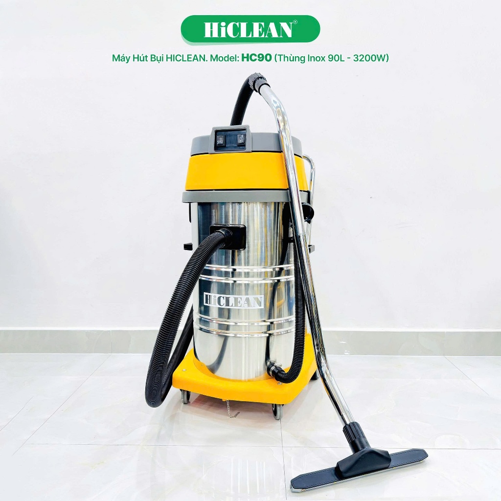 MÁY HÚT BỤI CÔNG NGHIỆP HICLEAN MODEL HC90 (3200W) – 3200W, THÙNG CHỨA INOX 90 LÍT