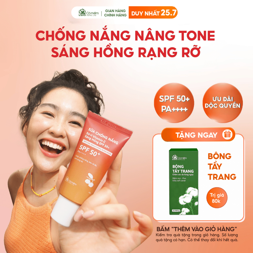 Kem chống nắng dạng sữa nâng tone Vitamin C Sơ-Ri SPF 50+ PA++++ Cỏ Mềm (tuýp 60g)