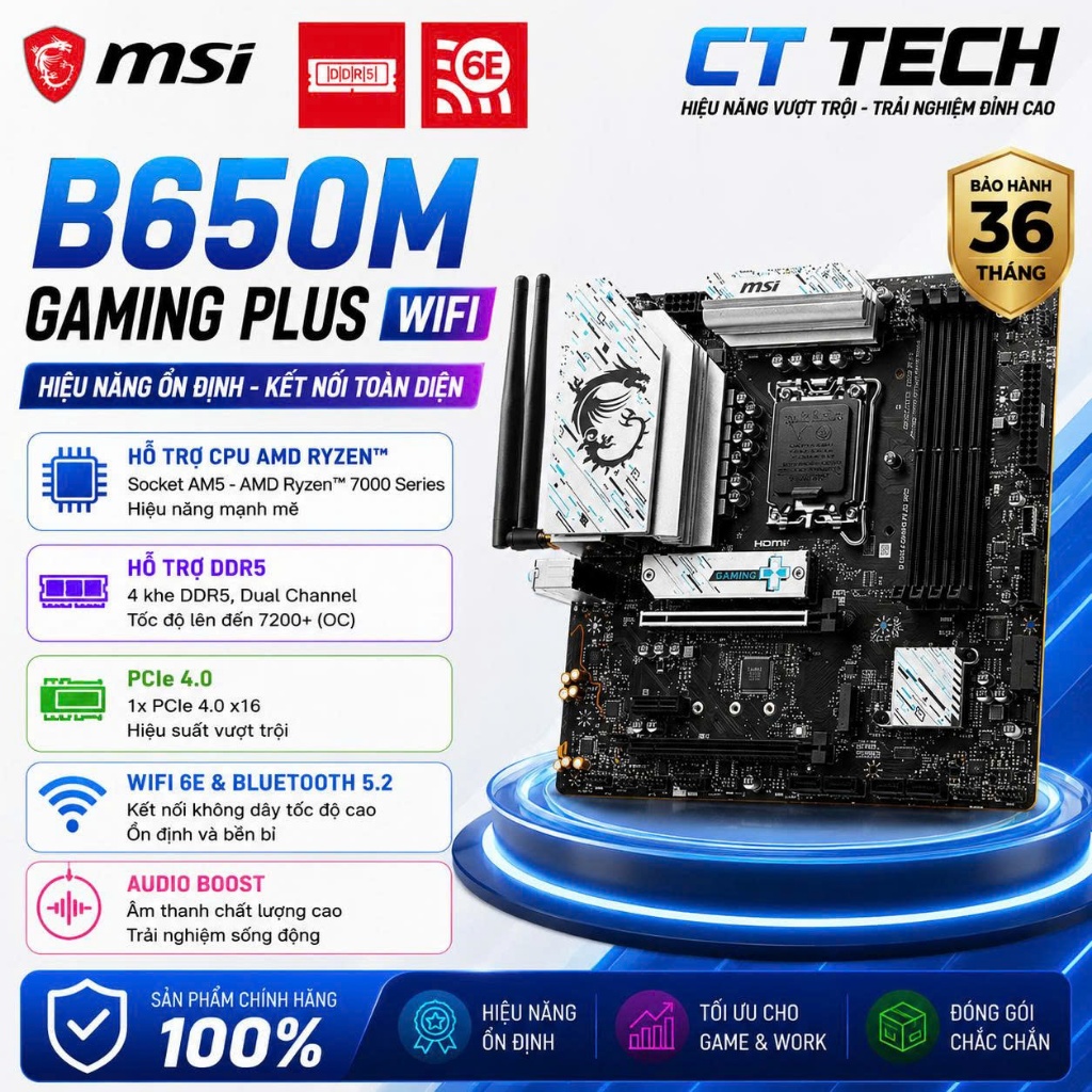 Bo Mạch Chủ MSI B650M Gaming Plus Wifi | Bảo hành 36 tháng