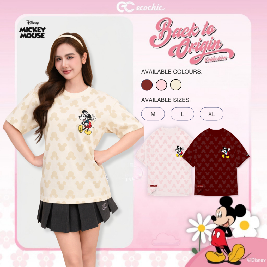 (LIVE KOL) Áo Thun Oversize ECOCHIC TS013 ICONIC MICKEY Chính Hãng Bản Quyền Disney MICKEY COLLECTIO