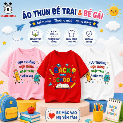 BOBDOG, áo thun trẻ em, áo phông bé trai bé gái cotton mềm mát, co giãn 4 chiều, tự tin đón năm học mới.
