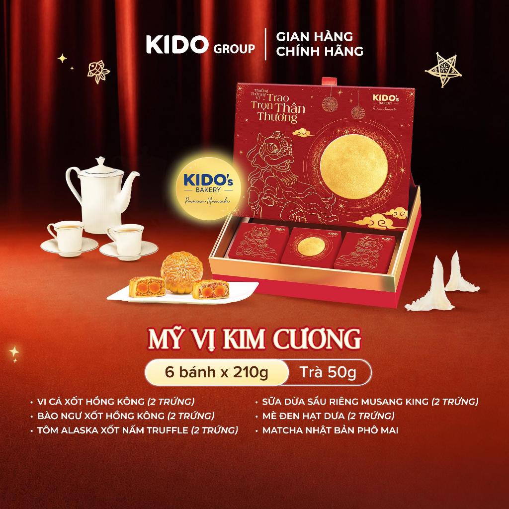 Bánh Trung Thu KIDO - HỘP CAO CẤP MỸ VỊ KIM CƯƠNG/NGỌC BÍCH - Combo gồm 6 bánh 210g + Trà 50g | Kido