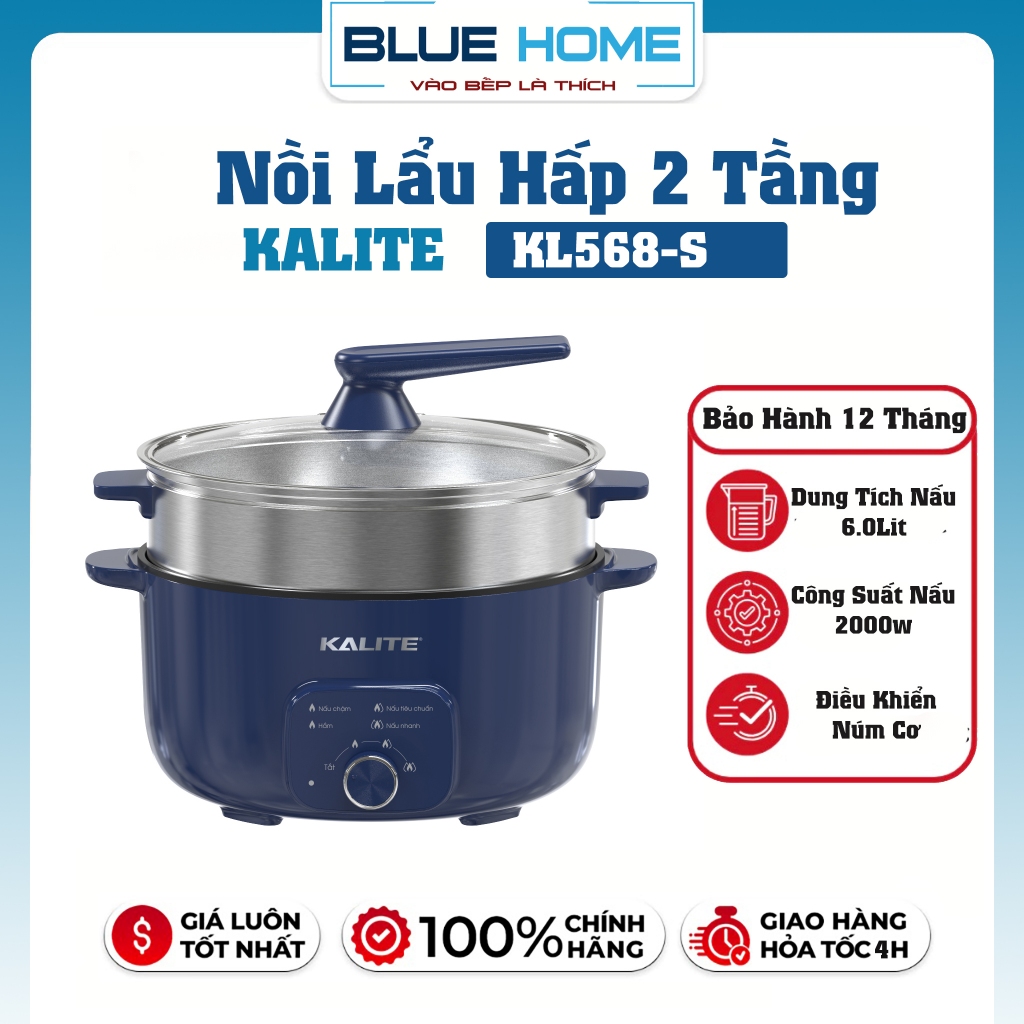 Nồi Lẩu Hấp KALITE KL568-S, 2 Tầng - Công suất 2000W, Hàng Chính Hãng