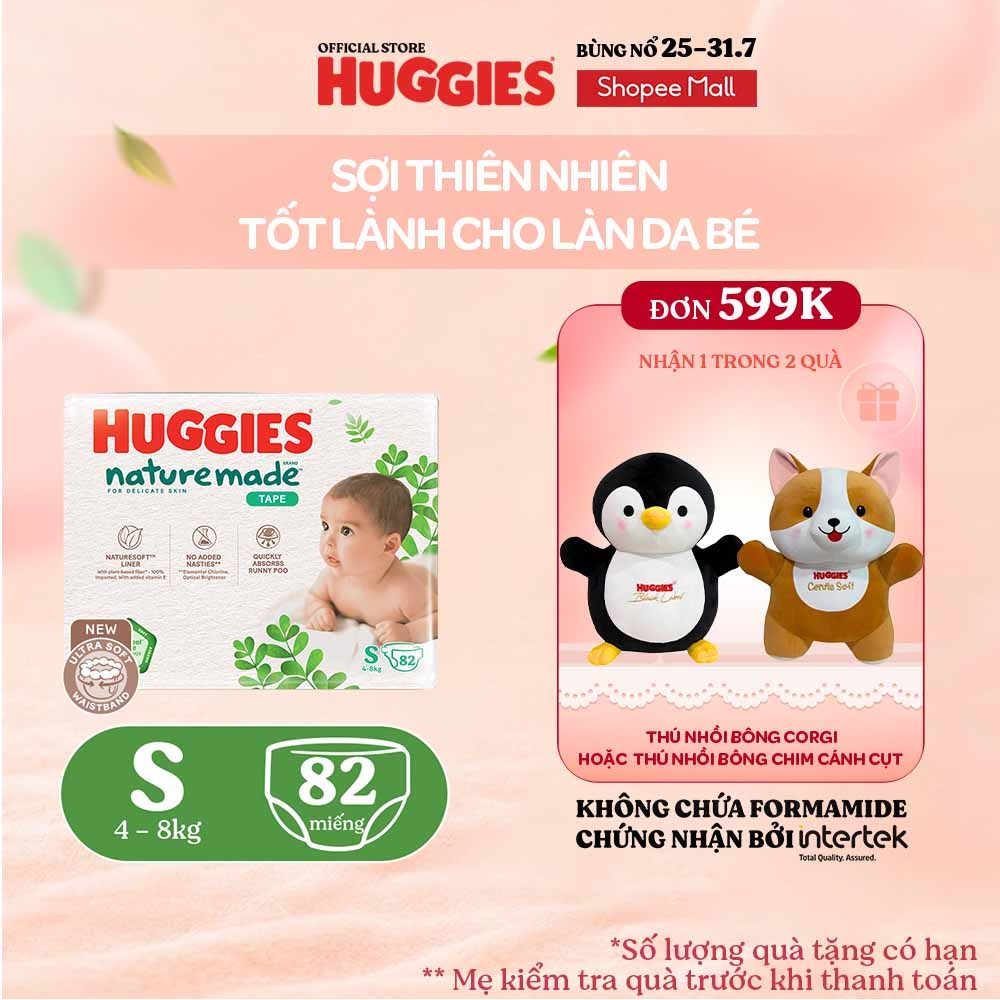 Tã Dán Huggies Platinum Nature Made Size S82/M64/L54/XL44